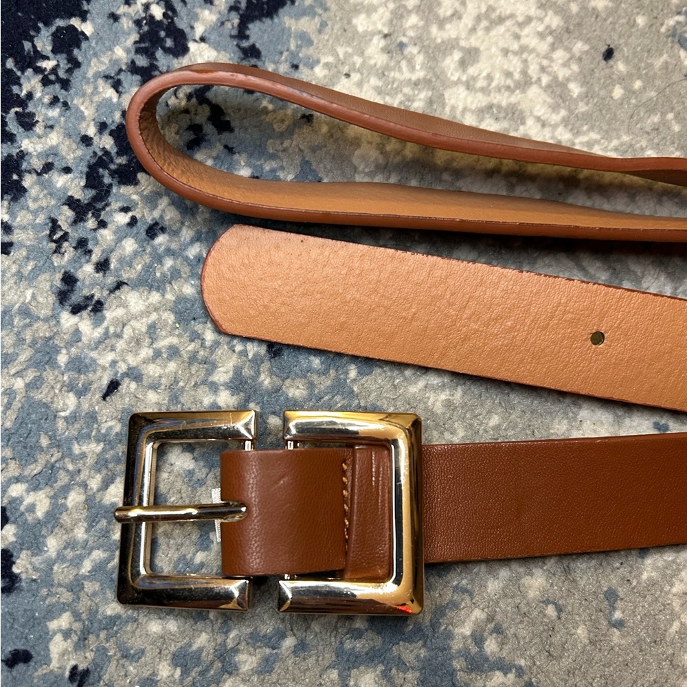 Brown leather belt with gold buckle